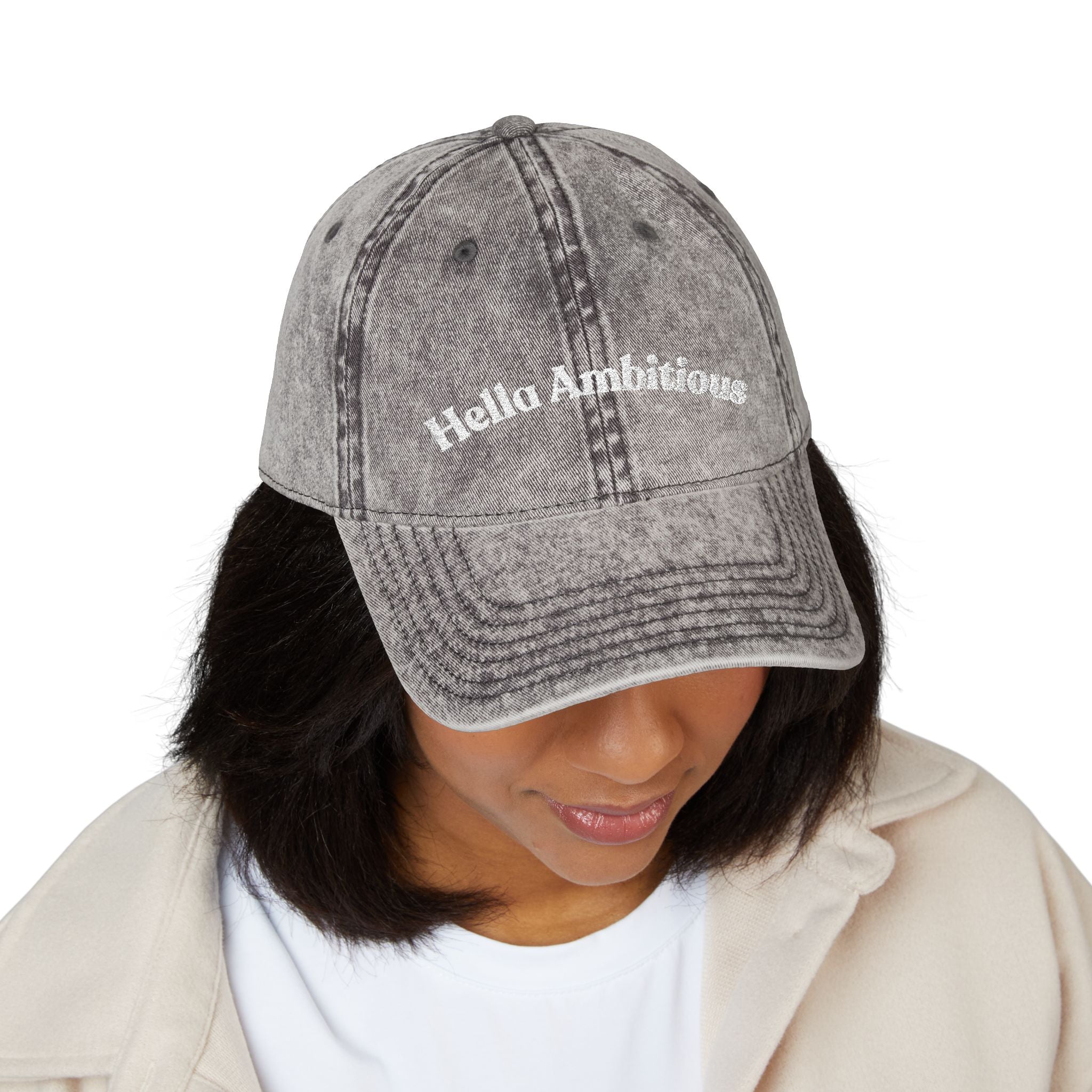 Vintage Cap with 'Hella Ambitions' Embroidery